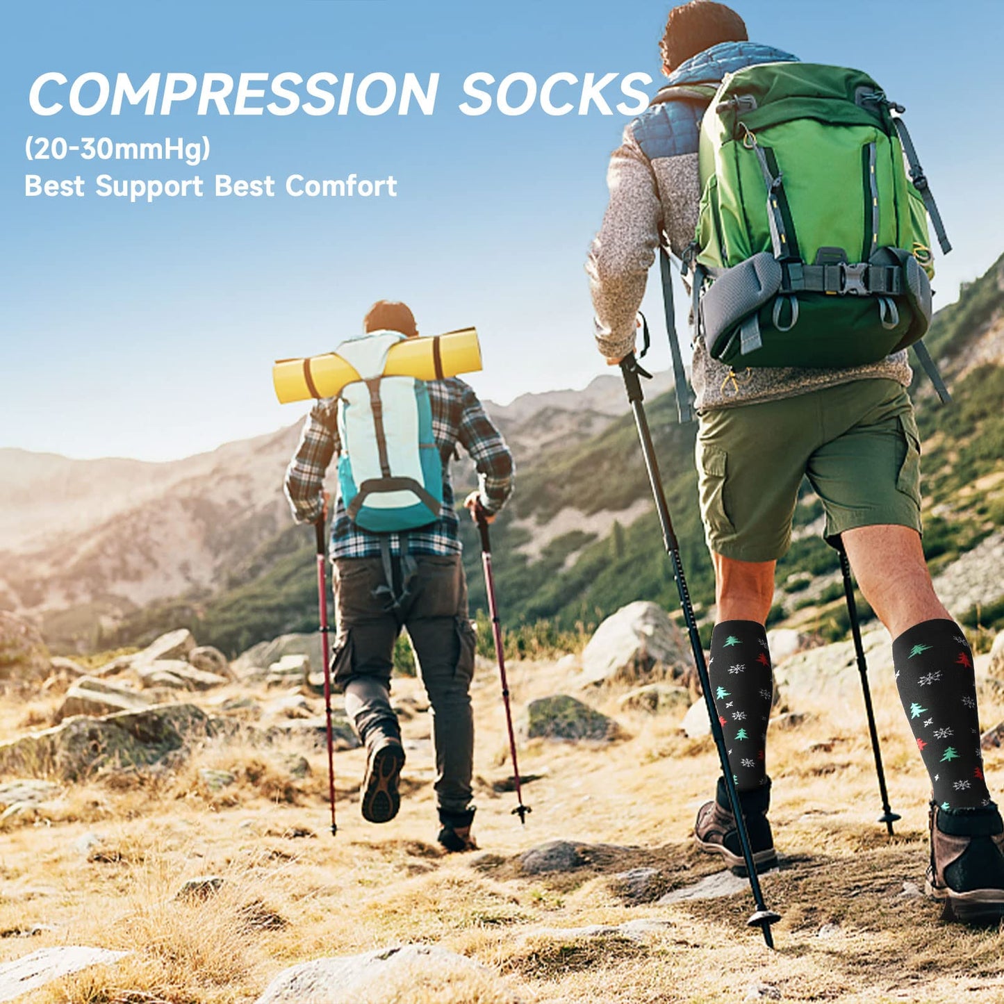 bropite Christmas Compression Socks for Women & Men-Santa Claus 6 Pairs 20-30mmhg Support Running Nurse Travel Christmas Gift