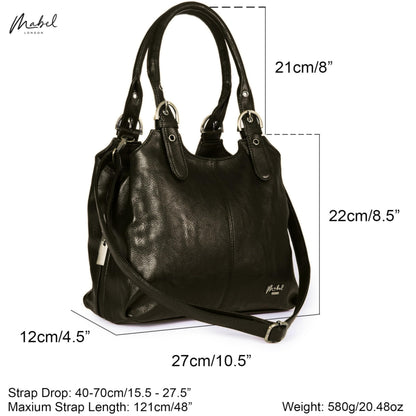 Mabel London Womens Multiple Compartments Handbag - Medium Size Bag with a Long Shoulder Strap - AMELIA (Black)