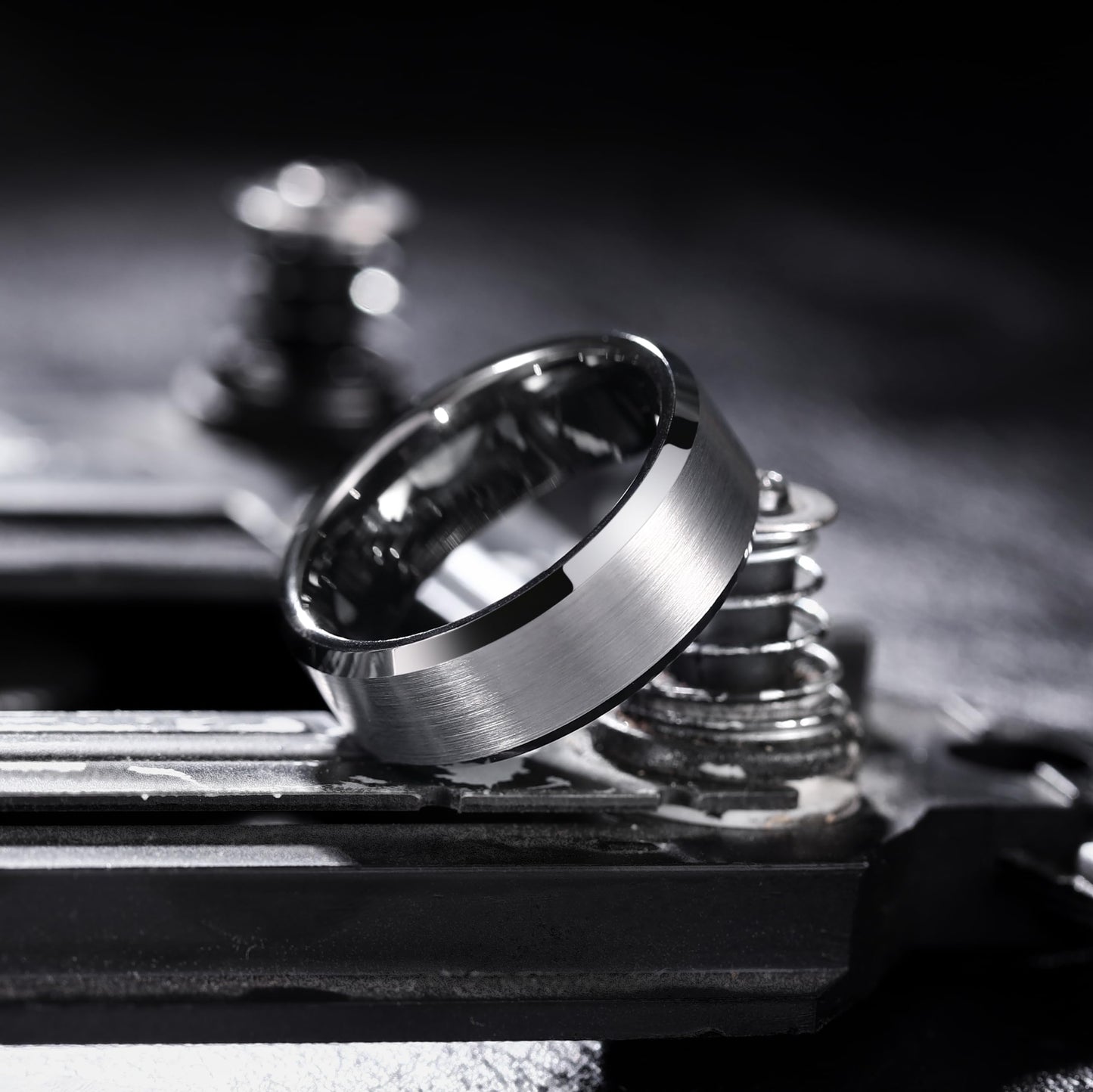King Will Gunmetal Gray 8mm Basic Wedding Ring For Men with Brushed Matte Surface Beveled Polished Edge Comfort Fit Size 10