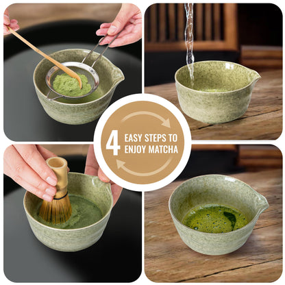 Matcha Whisk Set, Matcha Making Kit Whisk (Chasen Holder), Ceramic Whisk Holder (Light Green), Bamboo Scoop, Powder Starter Sifter, Spoon Japanese Tea Tools For Ceremony Gift