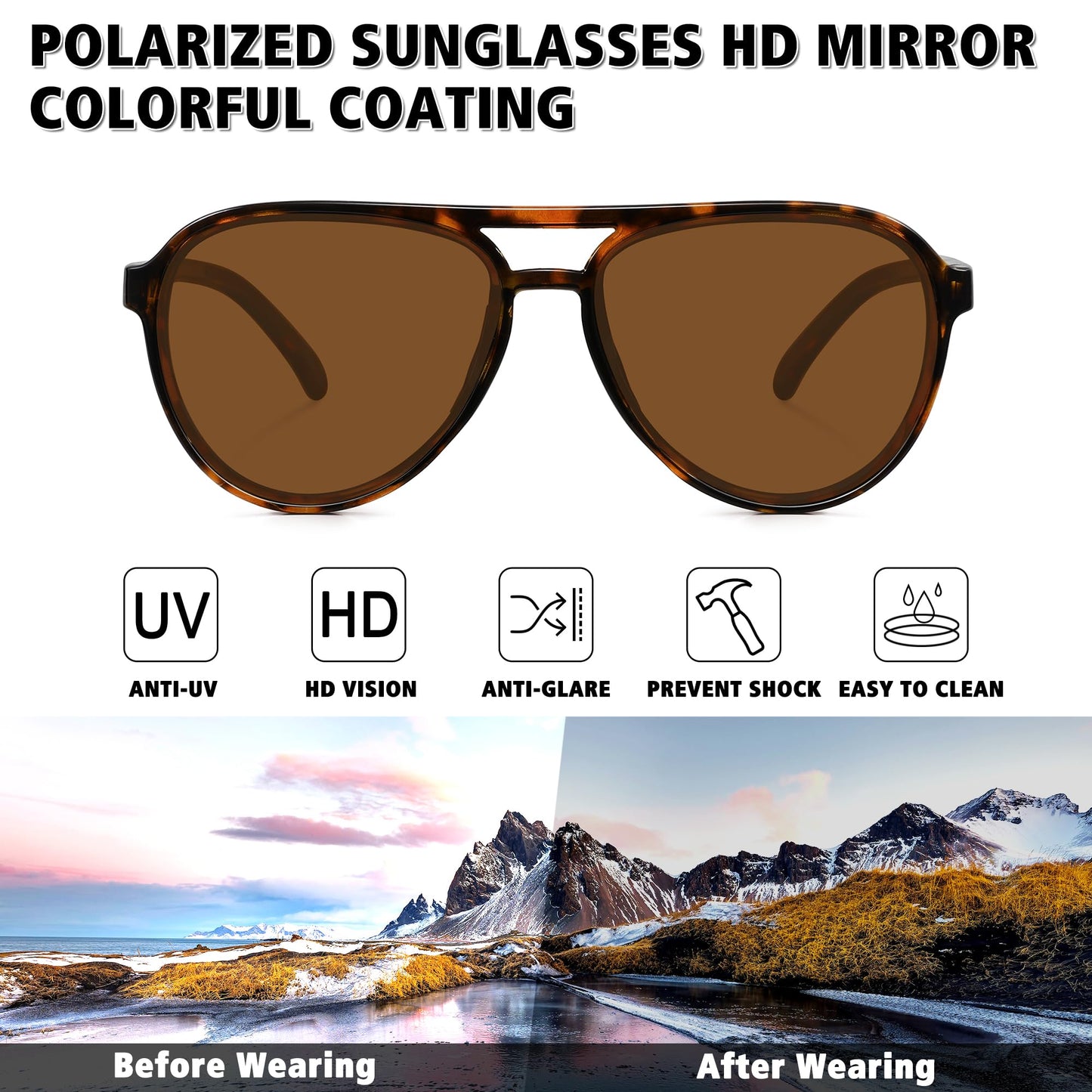 STORYCOAST Polarized Aviator Sunglasses for Men Women Classic Retro Aviators Sports Driving Running Sun Glasses 3Pack-Black+Tortoise/Brown+Leopard/Gradient Brown