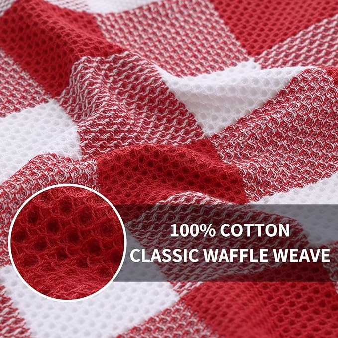 Homaxy 100% Cotton Waffle Weave Check Plaid Dish Cloths, 12 x 12 Inches