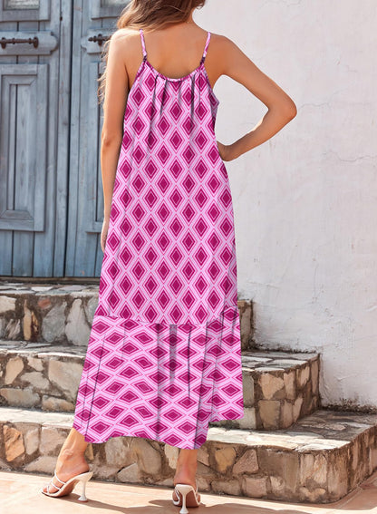 Dokotoo Women Summer Dresses 2025 Spaghetti Strap Scoop Neck Smocked Ruffle Flowy Boho Maxi Dress