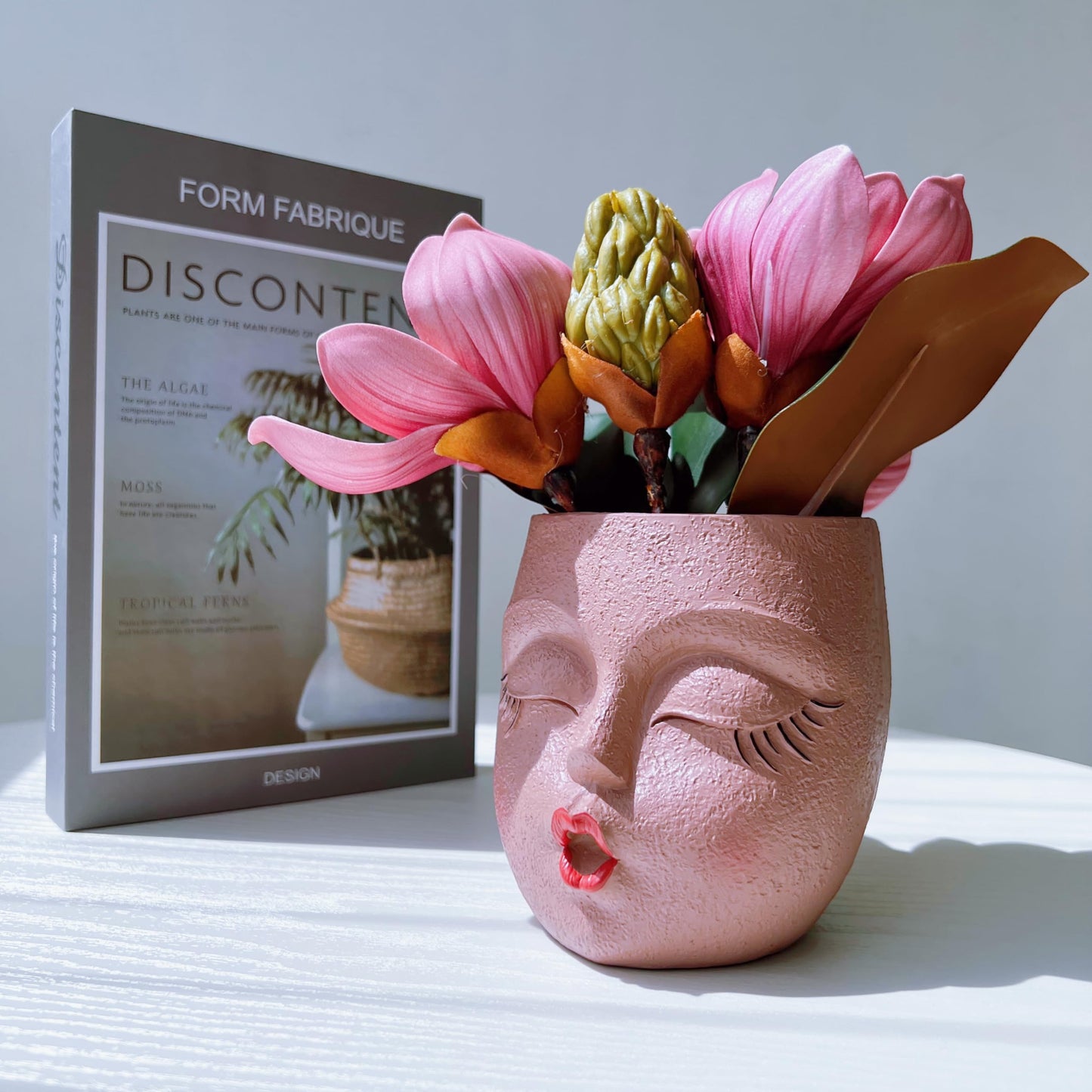 EylbKey Cute Face Planter Pot Handmade Head Planter for Succulent Resin Flower Pots Kiss Face Plant Pots for Indoor and Outdoor Plants Brown 1Pack
