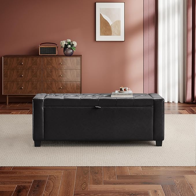 GRAINELL Storage Ottoman Bench, Upholstered Tufted Bedroom Bench