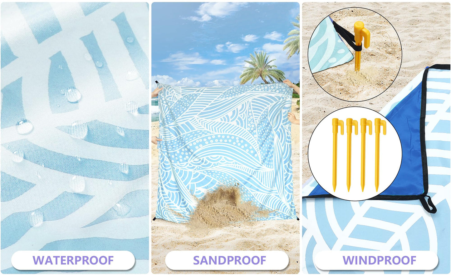 HIHOHO Beach Blanket Waterproof Sandproof Extra Large Beach Mat 79" X 83"/120"x108"for 1-8 Adults Quick Drying Durable Outdoor Picnic Mat for Beach Travel Camping Hiking