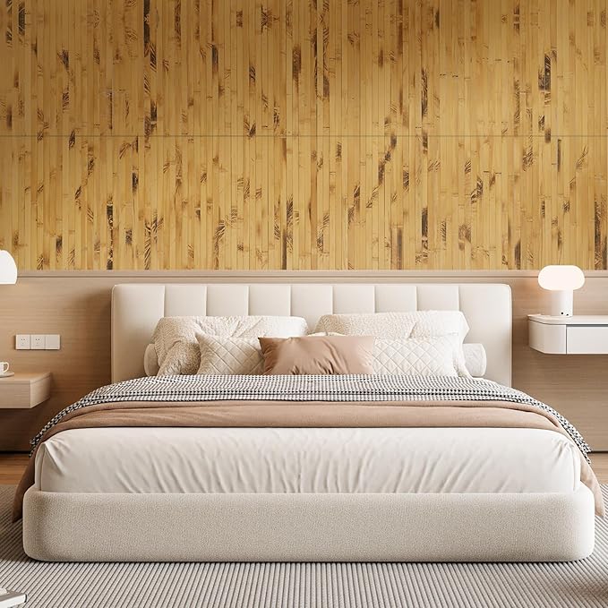OUZUGIE 2 Pack 96x24 Inch Natural Bamboo Wall Panel – Yellow Burned Pole Wrap