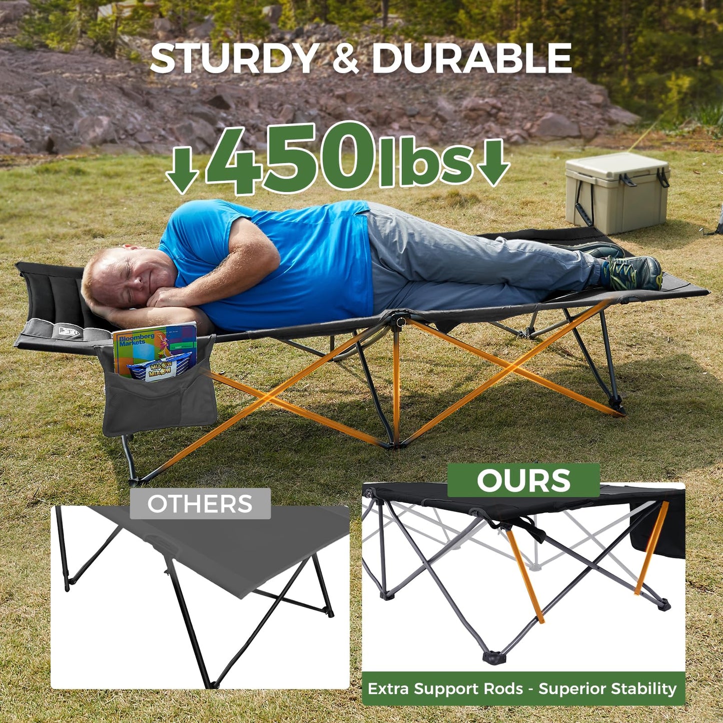 TIMBER RIDGE 32.5in Extra Wide Heavy Duty Camping Cot for Adult, Easy Set Up Oversized Sleeping Cot with Carry Bag for Camping, Travel and Outdoors, Support up to 450lbs, Black
