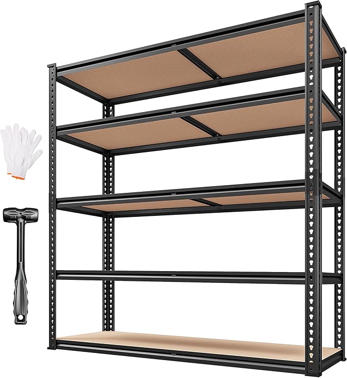 REIBII 40" W Garage Shelving 2500LBS Storage Shelves 72" H Metal Shelving 5 Tier Metal Shelves Adjustable Pantry Shelf for Garage Closet Kitchen Basement 40" W x 19.7''D x 72''H