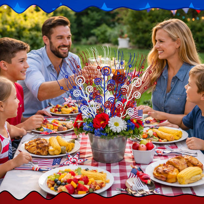 Daifunli 36 Pcs Red Blue White Patriotic Berry Stem Pick and Sprays Ornament 4th of July 17'' 12'' Artificial Flowers 250th Anniversary Independence Day Glitter Branch Stick Filler for Wreath Vase