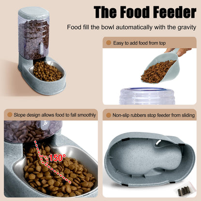 Stainless Steel Automatic Pet Feeder for Small&Medium Pets Automatic Food Feeder and Waterer Stainless Steel Bowls Set 3.8 L, Travel Supply Feeder and Water Dispenser for Dogs Cats Pets Animals