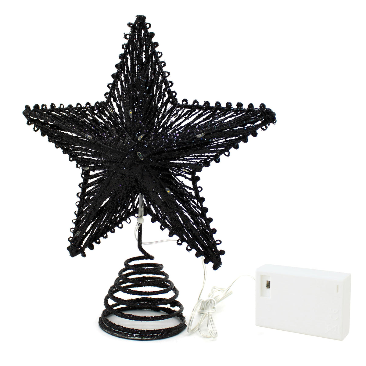 CVHOMEDECO. Tree Top Star with Warm White LED Lights and Timer for Christmas Ornaments and Holiday Seasonal Décor, 8-Inch (Black)