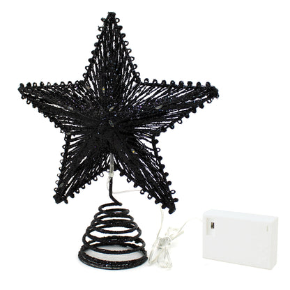 CVHOMEDECO. Tree Top Star with Warm White LED Lights and Timer for Christmas Ornaments and Holiday Seasonal Décor, 8-Inch (Black)