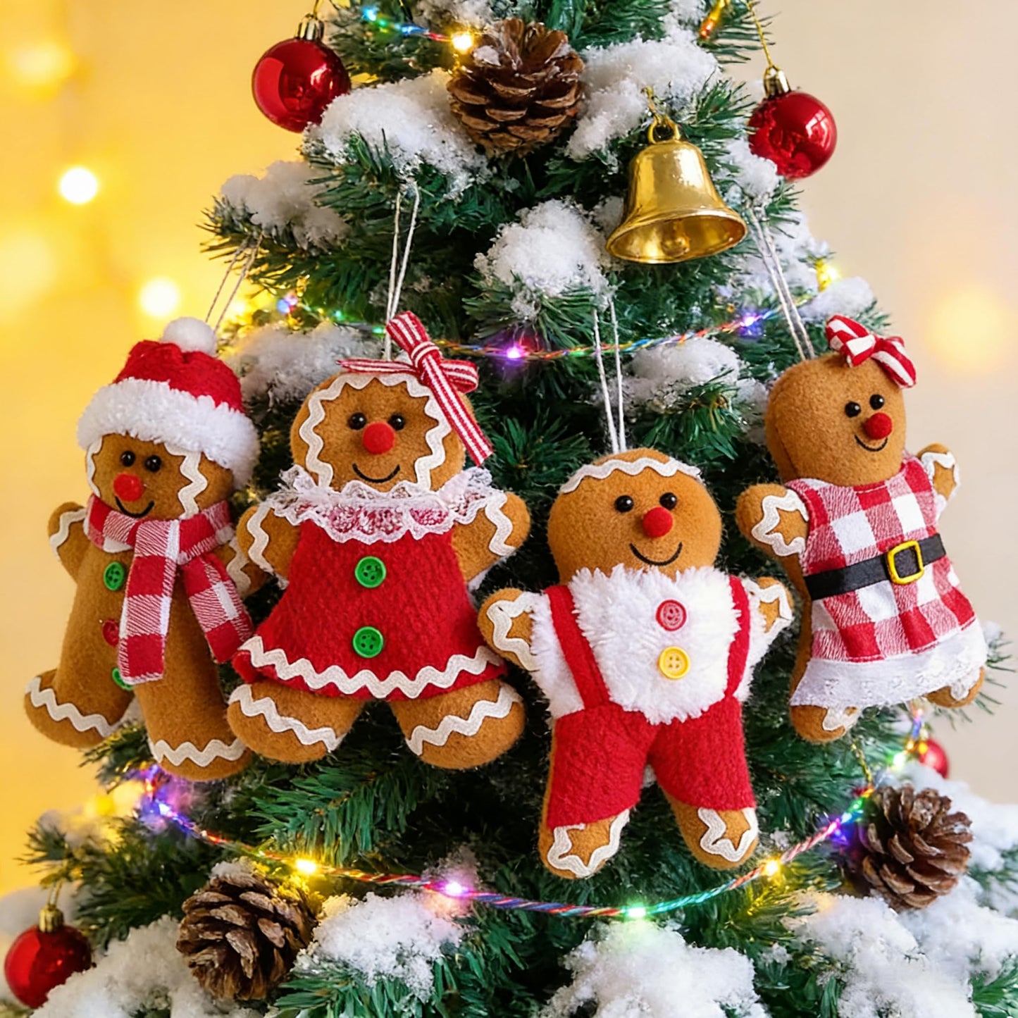 4Pcs Christmas Decorations Indoor, 5.7 Inch Gingerbread Plush Ornaments, Stuffed Gingerbread Man Christmas Decor for Home Xmas Season