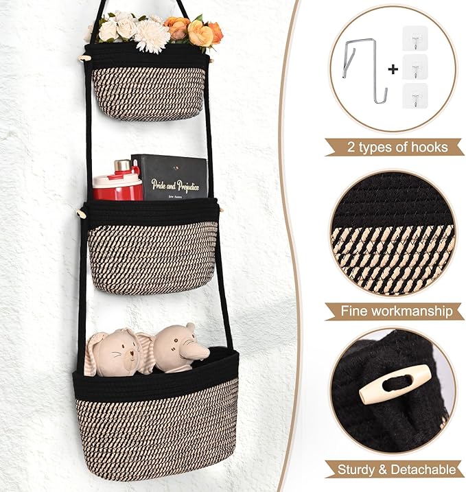 Hanging Storage Baskets, Over the Door Basket, Cotton Wall Baskets Storage