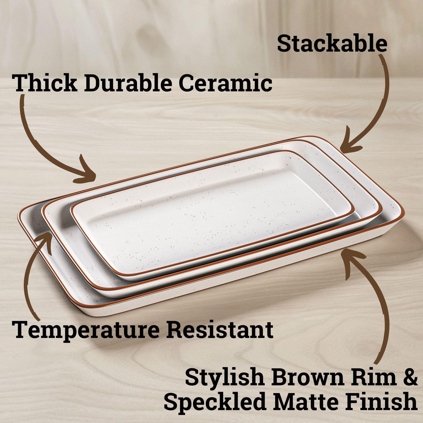 Ceramic Serving Platter Set of 3 - 16 / 14 / 12 Inches Oven Safe Serving Dishes for Entertaining - Platters and Trays - Porcelain Plates - Ceramic Grilling Platter - Rectangular Plates - Turkey Dishes