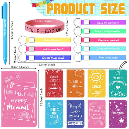 PerKoop 64 Pcs Inspirational Gifts Bulk 16 Motivational Notebooks Journal 16 Ballpoint Pens 16 Wristbands 16 Keychains for Teacher Office Women Employee Party Favor(Watercolor)