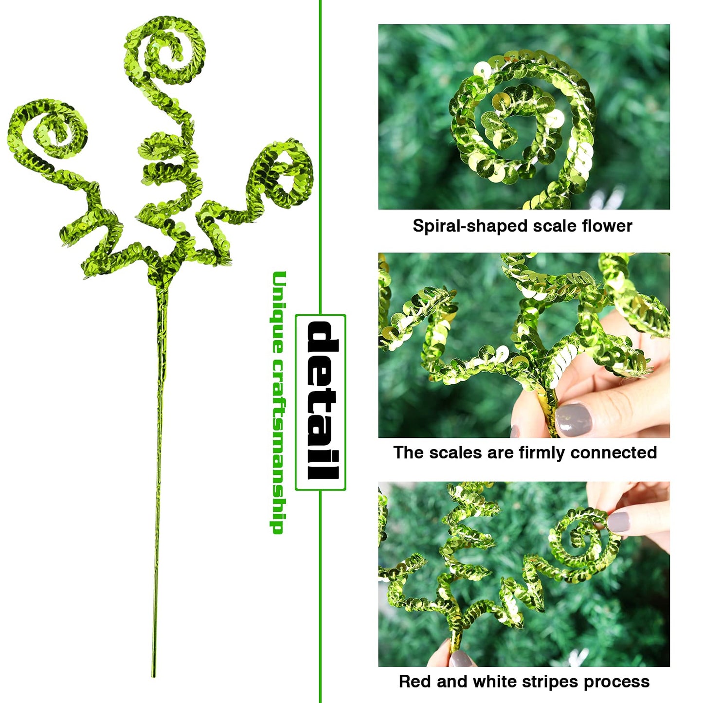 ZHANYIGY 6PC Set Green Christmas Decoration Picks,Sequins Candy Shape Curly Pick, Christmas Tree Decorations Home Office Party Decorations Gifts