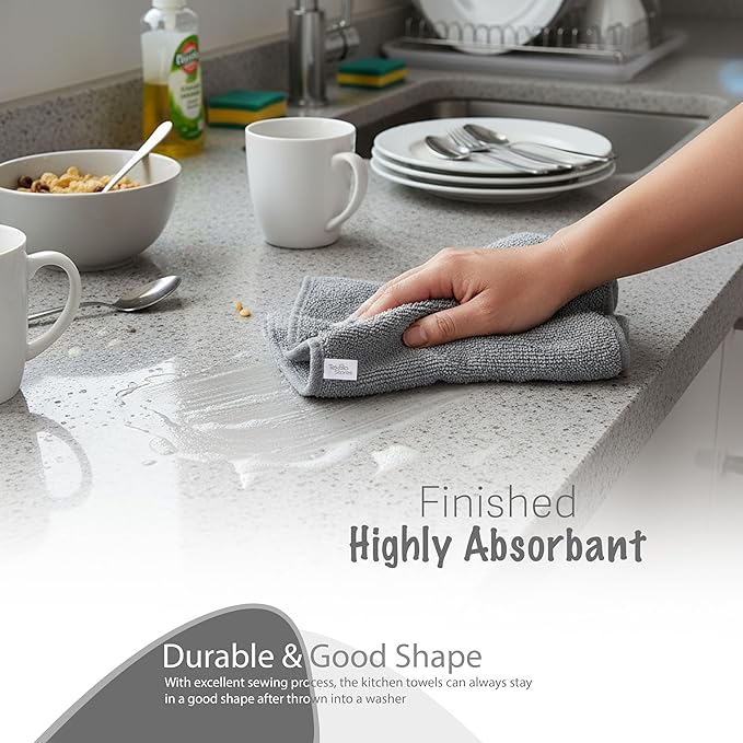 Basic Wash Cloths 12x12 Inches – Pack of 12 – Grey Color – Soft and Absorbent