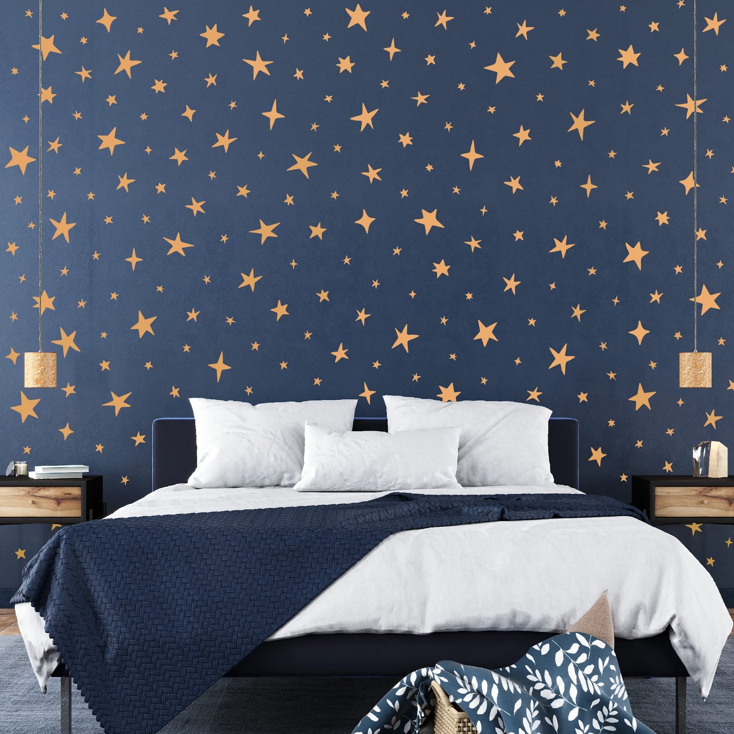 SHYJSHYJ 244 Pcs Metallic Gold Vinyl Stars Wall Decals, Peel and Stick Celestial Sparkles Wall Stickers for Nursery Bedroom Livingroom Whimsical Home Wall Art Decor