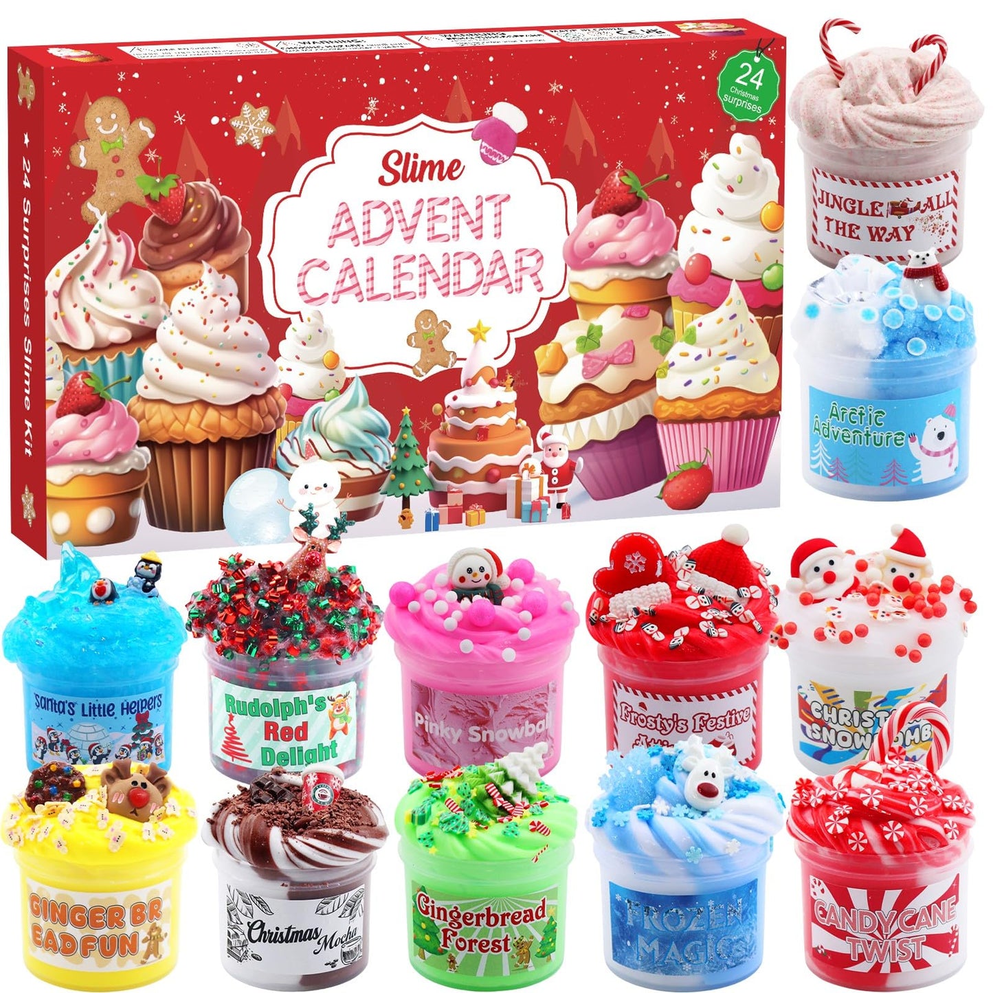 Slime Advent Calendar 2025, Christmas Countdown Calendars 24 Days of Surprises with Different Texture Fluffy Slime Kit Funny Gifts Toy for Toddler Kids Teens Girls 4 5 6 7 8 9 10 11 12 Year Old