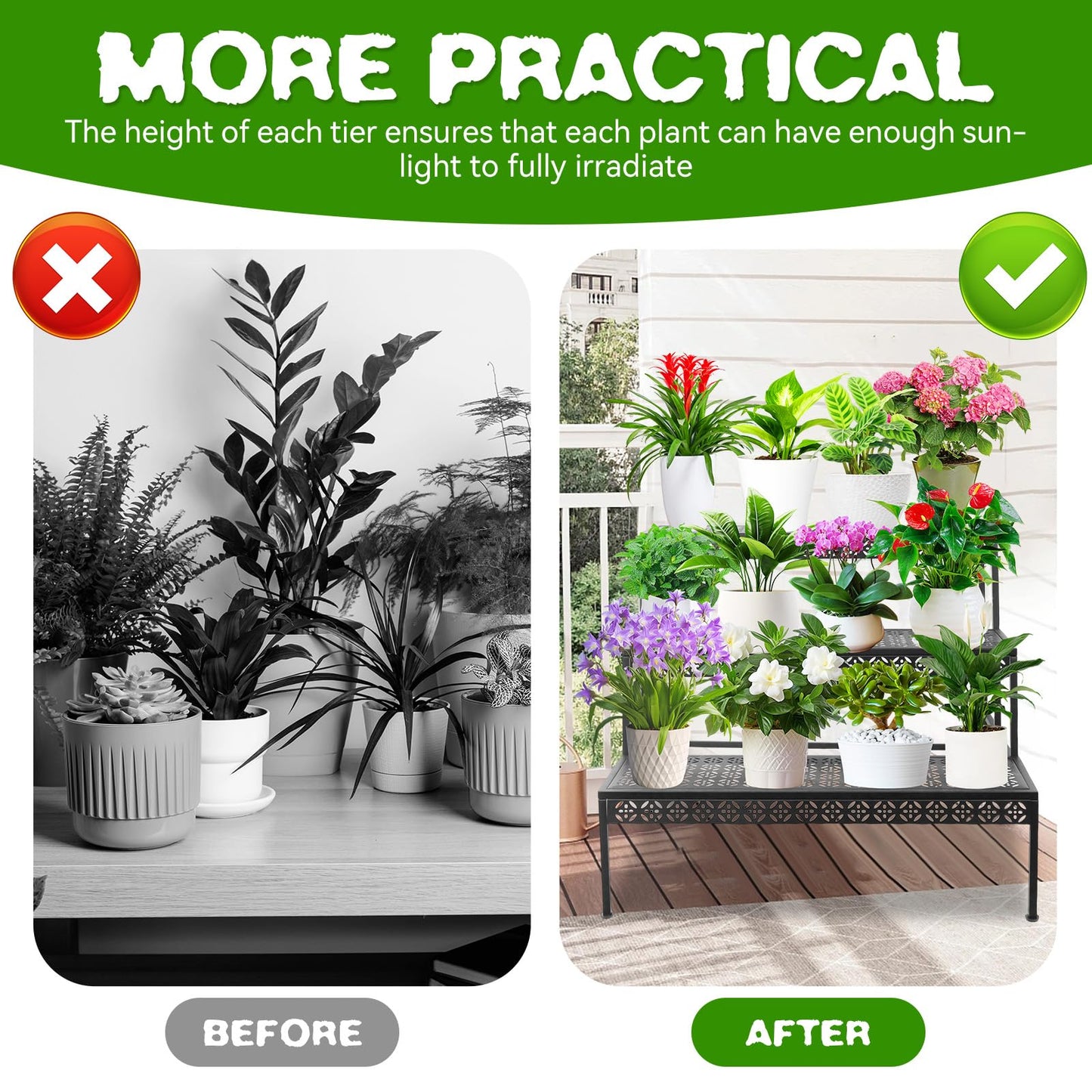 Meyoppm 3 Tier Metal Plant Stand, Ladder Flower Pot Holder Plant Stands, Tiered Plant Stand Outdoor Storage Organizer Rack for Home Garden Patio Balcony