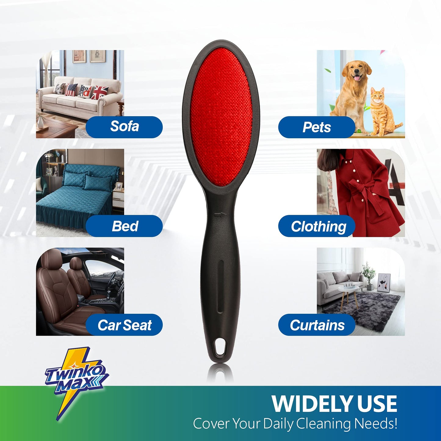 Twinko Max Lint Brush, Lint Remover, Pet Hair Remover, Clothes Brush, Magic Lint Remover Brush, Sheet and Carpet Cleaning Brush, 2-Sided and Reusable, No Need Lint Roller Refill.