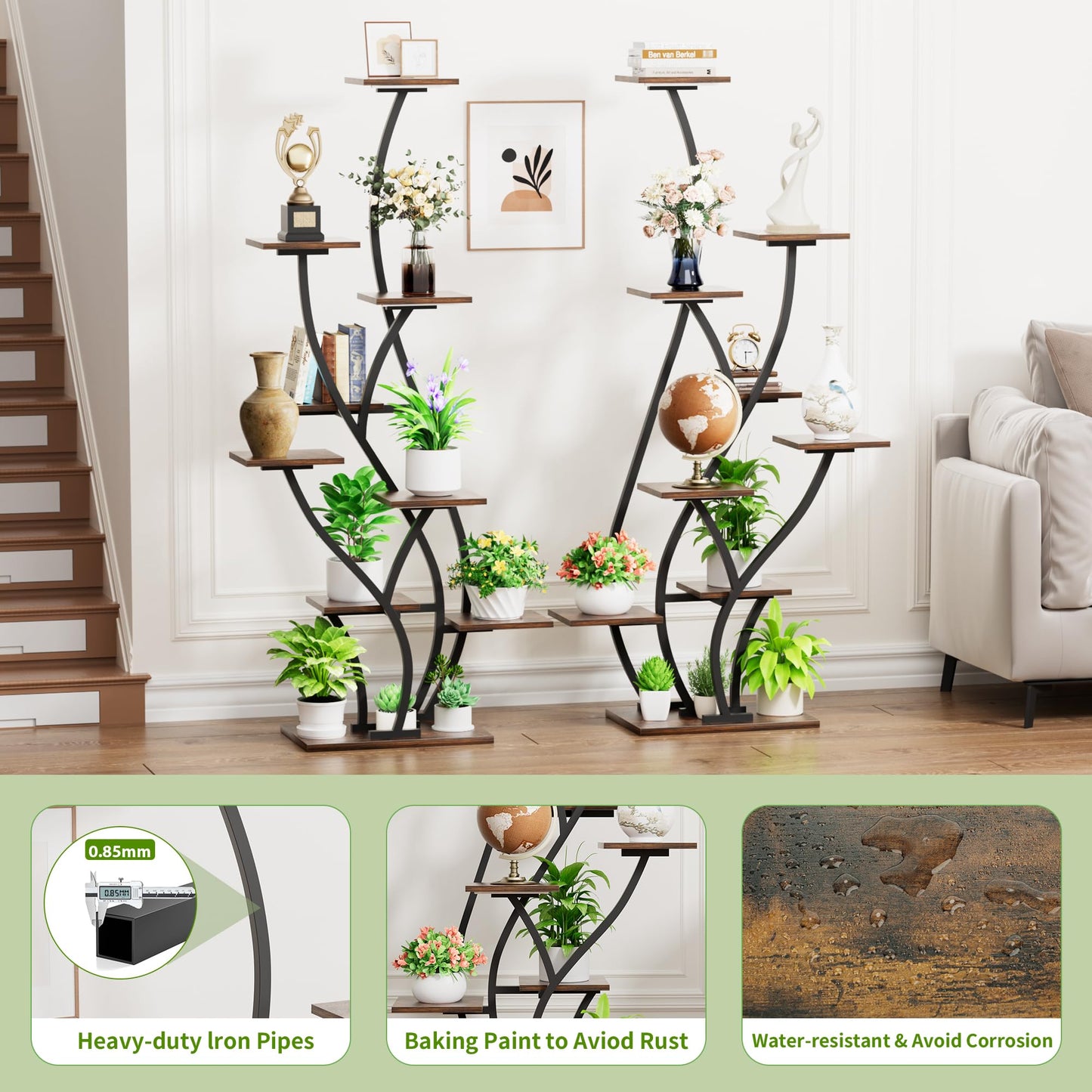Plant Stand Indoor with Grow Lights - Lighted Plant Shelf Indoor Tall, 61" 9 Tier Large Plant Stands for Indoor Growing, 2 Pack Corner Flower Shelf, Winged Metal Holder for Home Living Room, Black