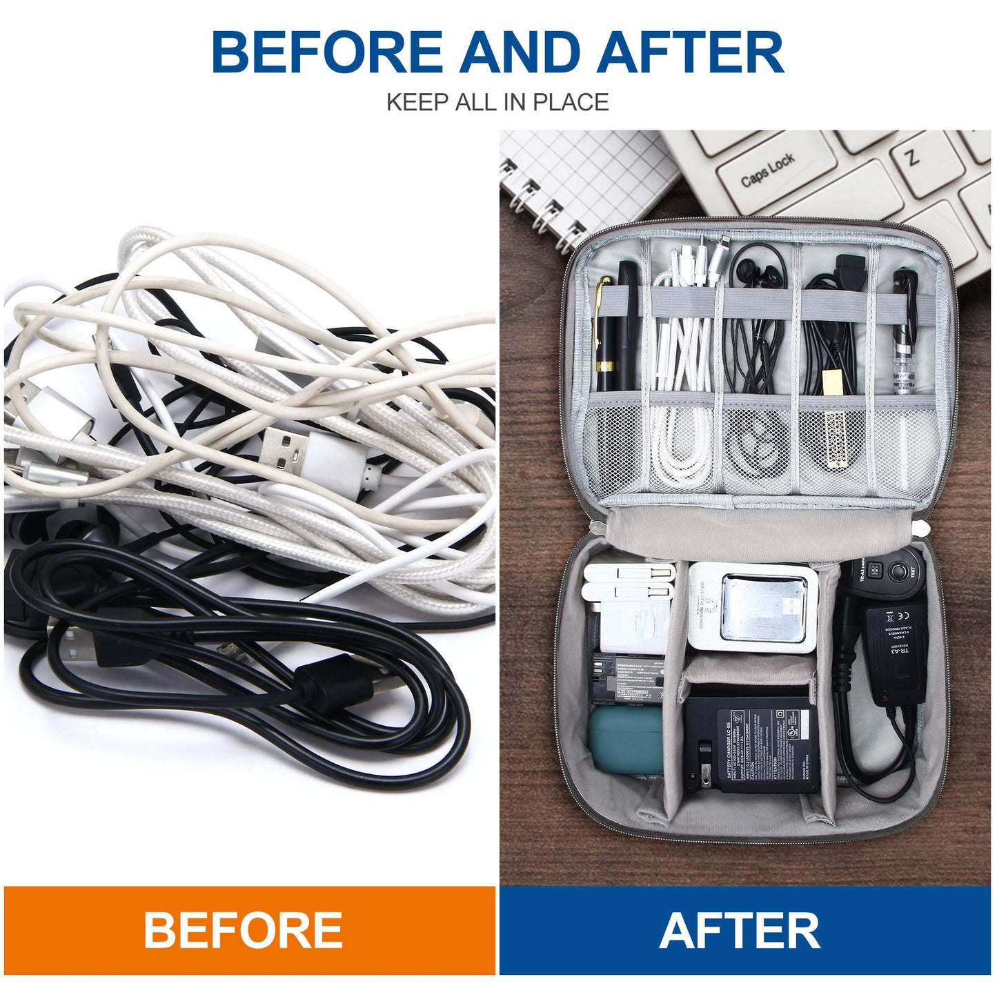 Electronics Organizer Travel Universal Cable Organizer Bag Waterproof Electronics Accessories Storage Cases for Cable, Charger, Phone, USB, SD Card, Hard Drives, Power Bank, Cords