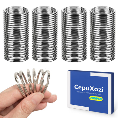 CepuXozi 200 Pack Wire Keychain Cable, Stainless Steel Locking Cable Key Ring, Easy Open Large Metal Key Loop for Luggage Tag Loops, Luggage Tag Strap Holder & ID Badge Hanging，Silver