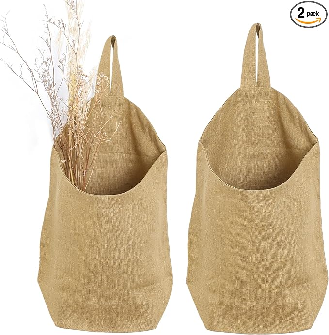 100% Linen Hanging Storage Bags Baskets 2 Pcs, Small Wall Storage Bag