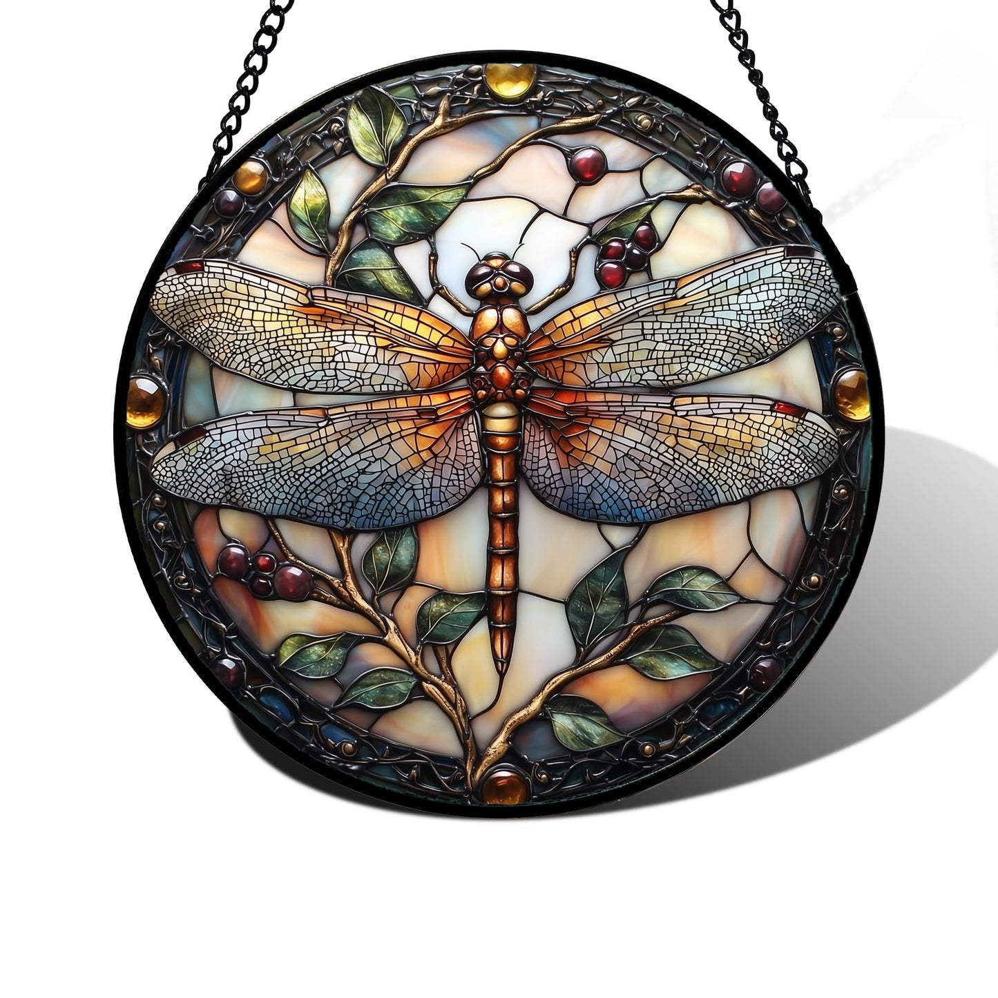DASTOLL Stained Glass Window Hanging - Dragonfly Plant Suncatcher Ready to Hang Window Doors Home Decoration, Christmas, Mother's Day Birthday Gifts for Women, Men, and Mom 6.3X6.3IN