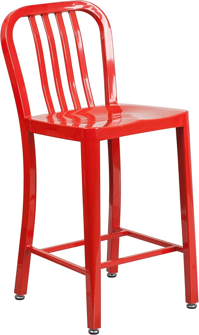 Flash Furniture Commercial Grade 24" High Red Metal Indoor-Outdoor Counter