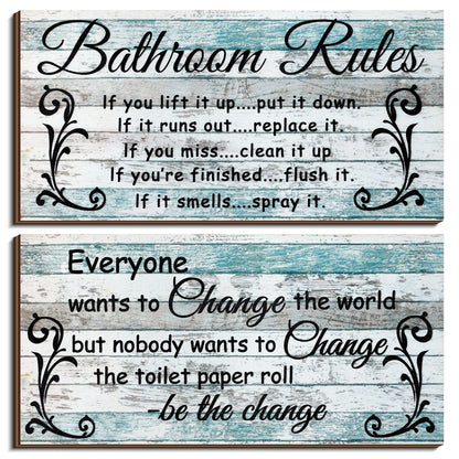 Jetec 2 Pieces Funny Bathroom Signs Bathroom Wall Decor Toilet Wall Accessories Farmhouse Toilet Rustic Wooden Signs, 12x6 Inch(Chic Style)