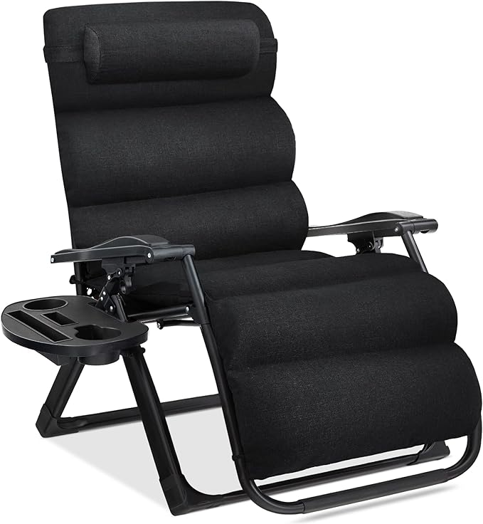 Best Choice Products Oversized Zero Gravity Chair, Folding Outdoor Patio Recliner, XL Anti Gravity Lounger w/Removable Cushion, Cup Holder, Side Tray, 350lb Capacity - Onyx Black