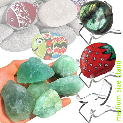 12 PCS Rock Display Stand Mini Acrylic Easel Stands ( 3 Sizes ) Acrylic Rock Holder Rock Stands for Display Multiple Sizes Small Collectibles - Crystal Painted Rock Geodes Rock Mineral Agate Fossil