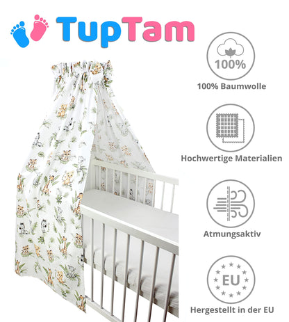 TupTam Baby Cot Canopy with Crown and Bow, Safari/Lion/Brown/Leaves/Green, ca. 160x240 cm
