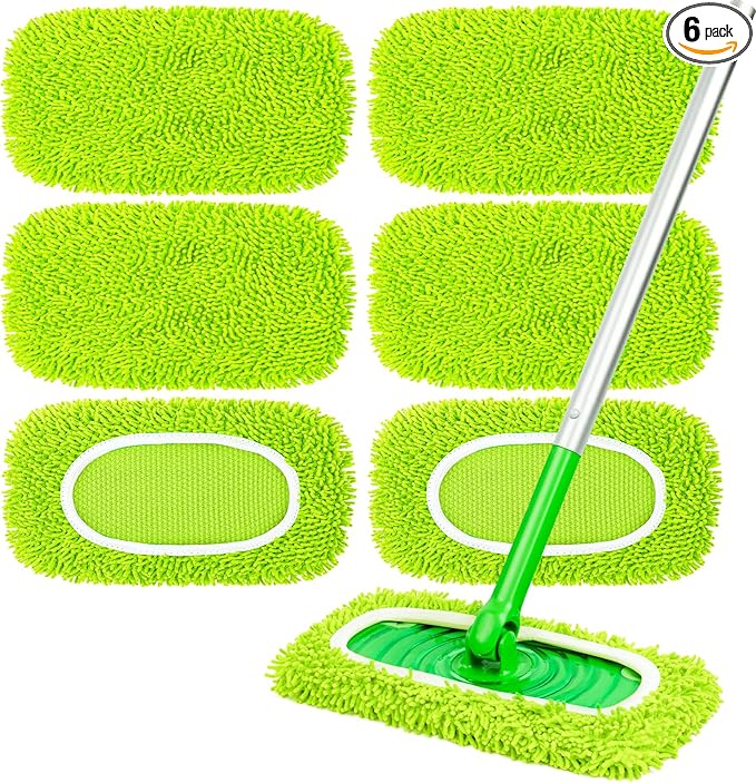 6-Pack Reusable Mop Pads Fit Swiffer Sweeper, Microfiber Cleaning Mop Pads