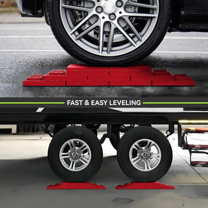 RVMATE RV Leveling Blocks 12 Pack, Heavy Duty Camper Leveling Blocks, Leveling Blocks for RVs, Reduce Trailer Movement, Trailer Leveling Blocks Great for Single and Dual Wheels, Red