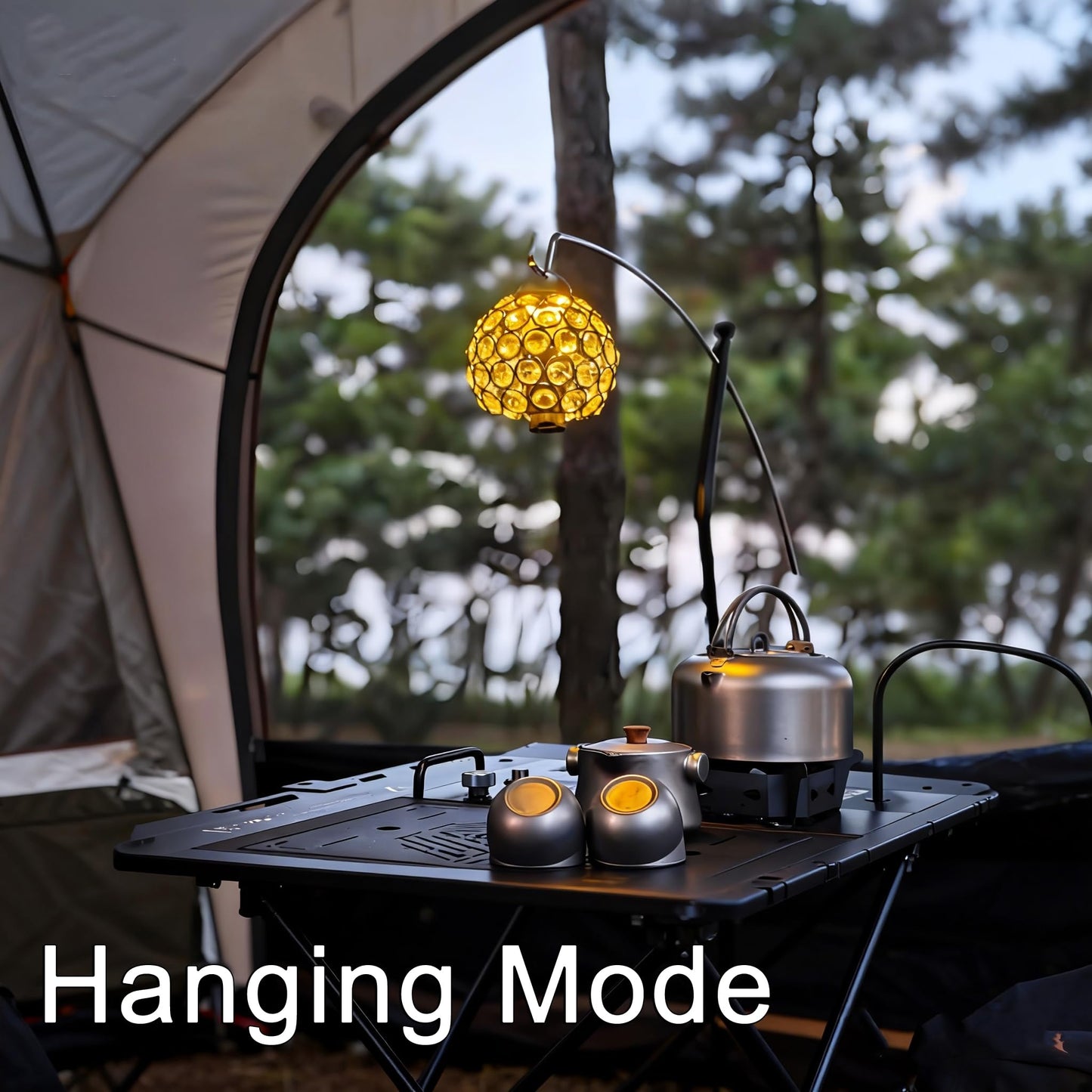 Crystal Orb Camping Light with Etched Glass - 300LM Romantic Projection Light, 3-in-1 Portable Lantern for Desk, Floor & Hanging, Rechargeable, Warm White Light, IPX4, Ideal for Bedroom, Camping Gifts