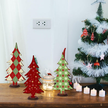 Pigort Christmas Decorations – Rustic Wooden Christmas Tree Table Decor, Freestanding Xmas Centerpiece for Home & Shelf, Winter Tiered Tray Decorative (3)