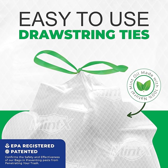 Mint-X MintFlex Rodent Repellent Trash Bags, Tall Kitchen Drawstring Bags