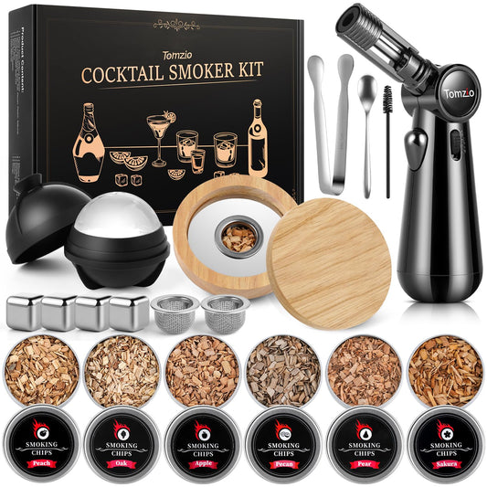 20PCS Whiskey Smoker Kit with Angle-Adjustable Metal Torch (No Butane) – 6 Flavors Natural Wood Chips, Anti-Burn Old Fashioned Cocktail Smoker Infuser Kit – Birthday Bourbon Gift for Men, Dad, Husband