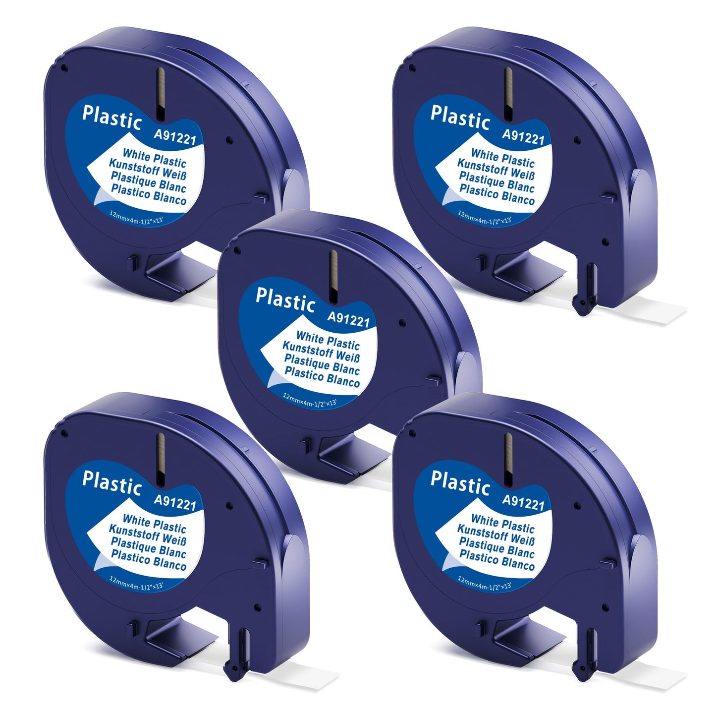 5-Pack MarkField Label Tape Replacement for Dymo Letratag Tape Plastic White 12mm x 4m S0721610, Compatible with Dymo Label Printer LT-110T LT-100H LT-100T QX50 XR XM