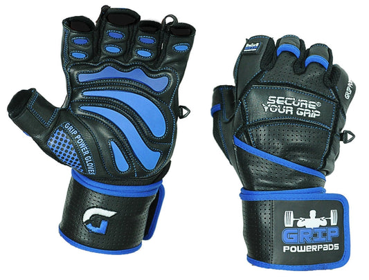 Grip Power Pads® Elite Leather Gym Gloves with Built-in 2” Wide Wrist Wraps - Leather Glove Design for Weight Lifting, Power Lifting, Bodybuilding & Strength Training Workout Exercises (Medium)