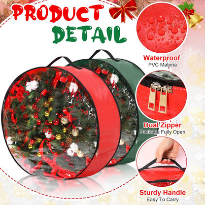 Aliceset 4 Pack Wreath Storage Containers, Ornament Garland Wreath Storage Bags with Handle Zipper Decorative Storages Box for Christmas in July Wreaths(24 x 24 x 7.8 Inch,Red, Green)