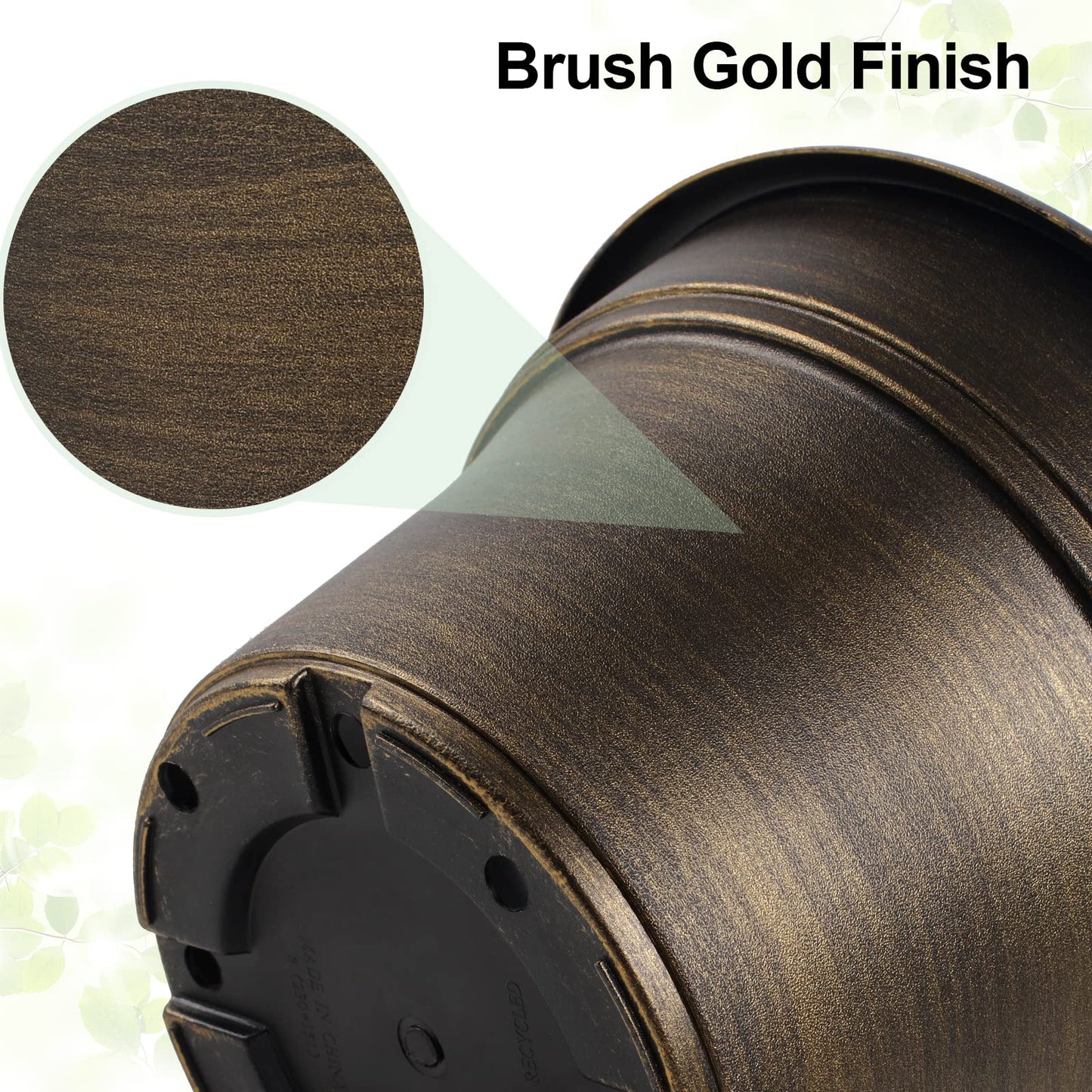Plant Planters Pots Set of 4 Pack 10 Inch, Plastic Flower Pot For Indoor Plants With Drainage Holes & Trays, Resin Decorative Container Sets With Saucer For House Outdoor Garden Planters Dark Gold