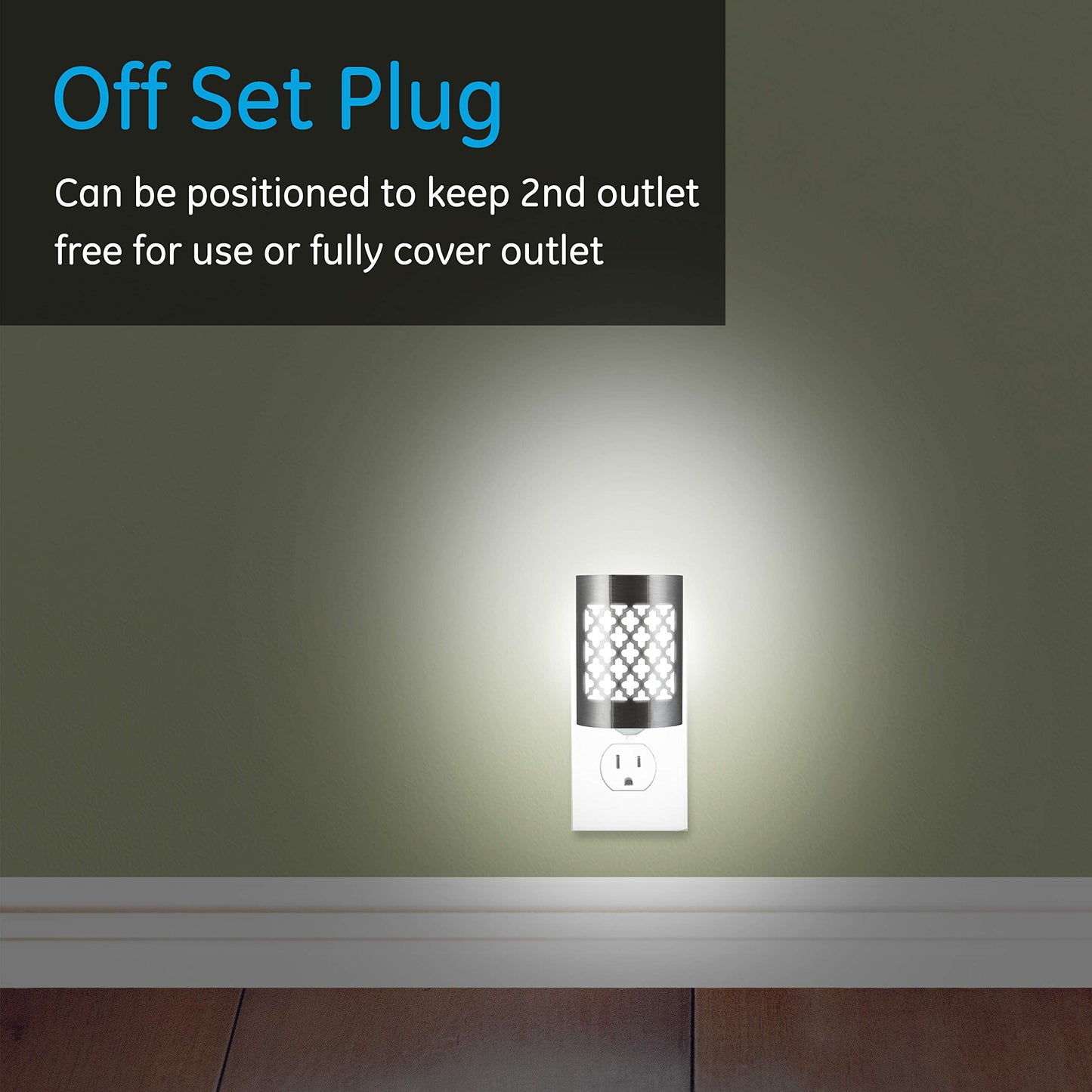 GE CoverLite LED Night Light, Plug-In, Dusk to Dawn Sensor, Home Decor, LED Lights for Bedroom, Bathroom, Kitchen, Hallway, 2 Pack, 46815, Brushed Nickel | Moroccan
