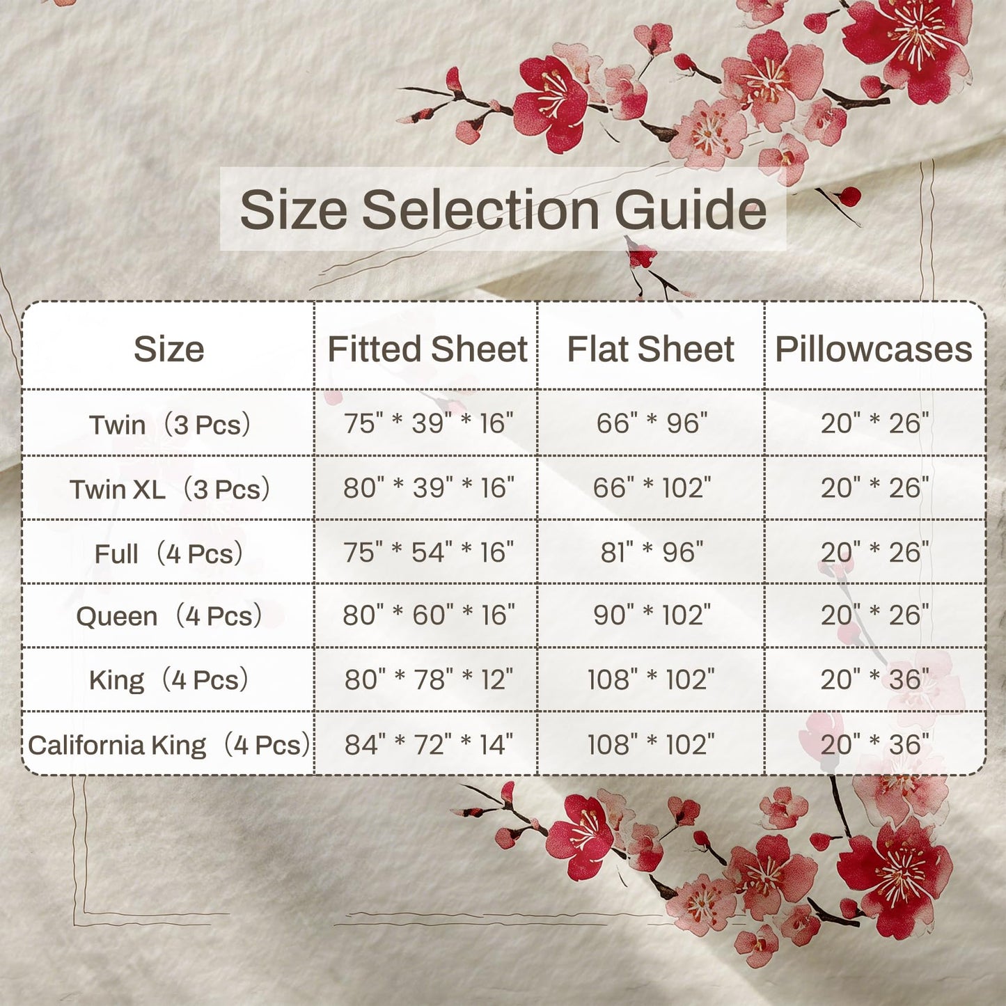 Cherry Blossom Full Sheet Set Japanese Red Flower Flat Fitted Sheet Sets