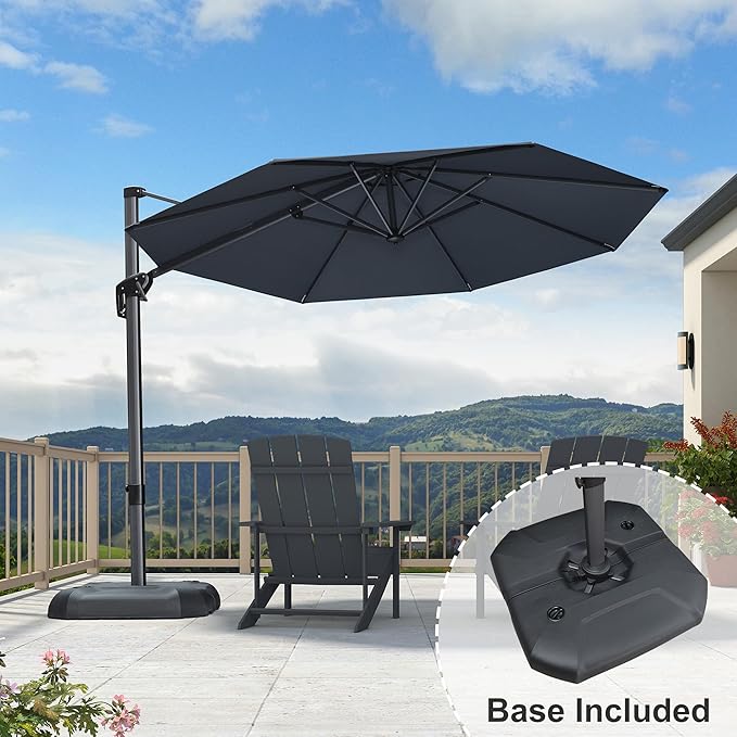 PURPLE LEAF 10 Feet Patio Umbrella with Base Outdoor Cantilever Round Umbrella Aluminum Offset Umbrella with 360-degree Rotation for Garden Deck Pool Patio, Grey